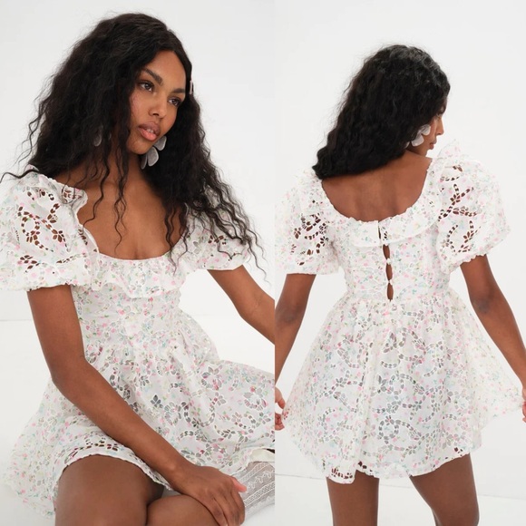 NWT For Love & Lemons Magnolia Lace Eyelet Floral Mini Dress - Picture 4 of 12